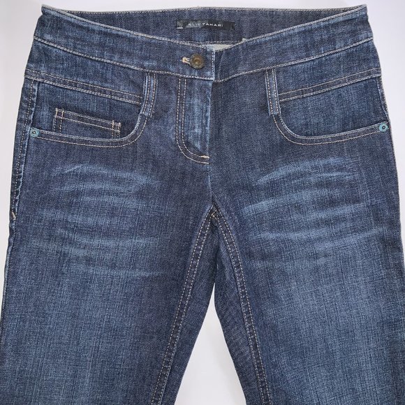 ELIE TAHARI WOMENS SIZE 2P STRAIGHT LEG DARK WASH BLUE JEANS WITH DROP WAIST - Picture 4 of 7